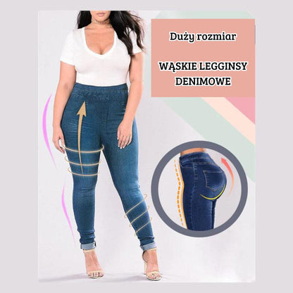 Damskie legginsy z elastycznego denimu z nadrukiem