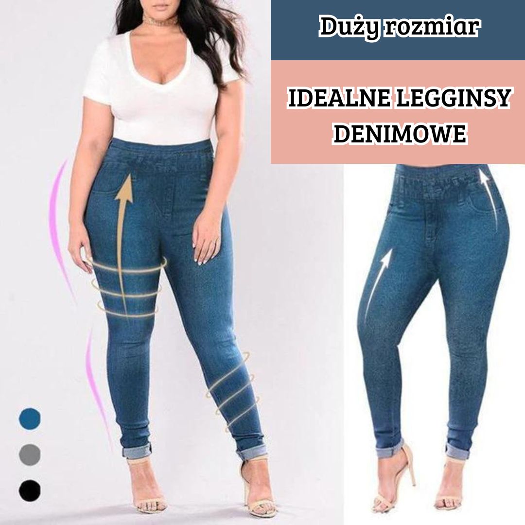 Damskie legginsy z elastycznego denimu z nadrukiem