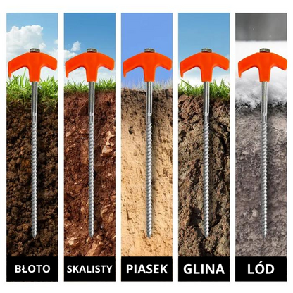 Śruby do słupków namiotowych - przykręcane kotwy do podłoża