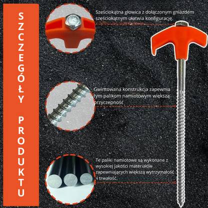 Śruby do słupków namiotowych - przykręcane kotwy do podłoża